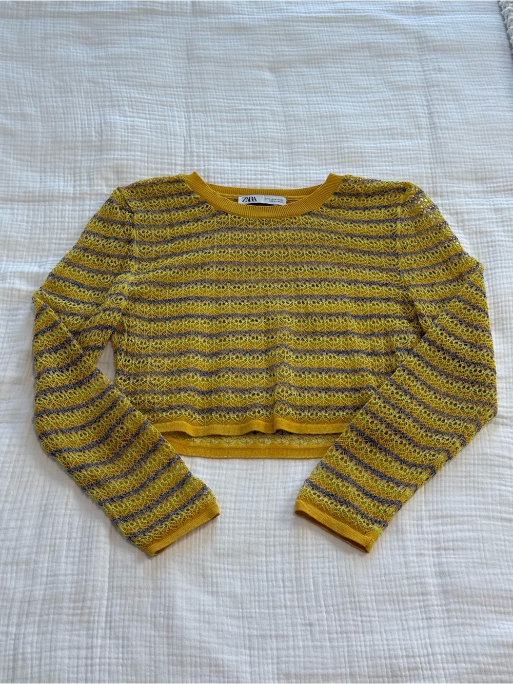Zara Yellow and Purple Striped Crochet Crop Sweater